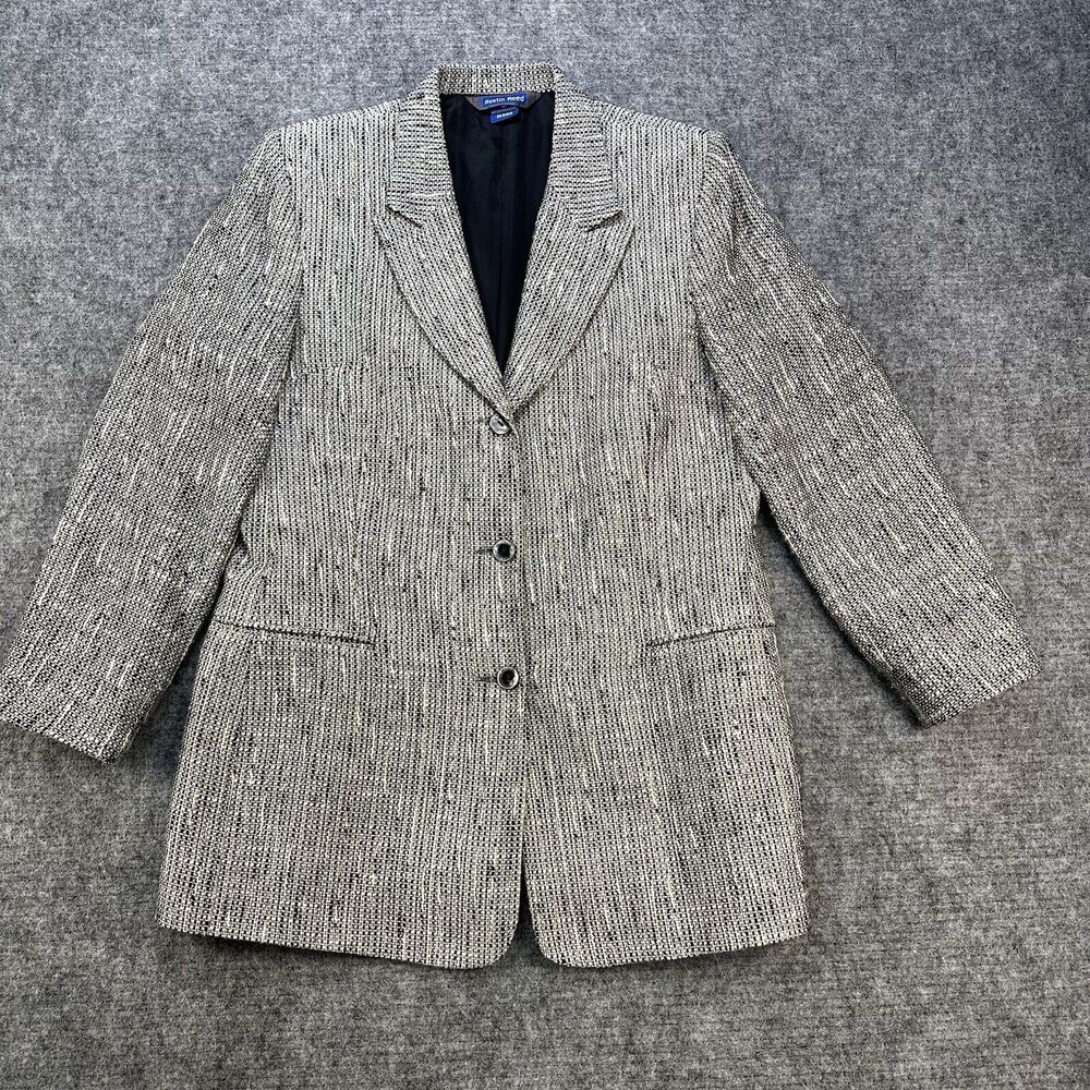 Vintage 90s Blazer Women 10 Black White Tweed Linen Blend Made in USA